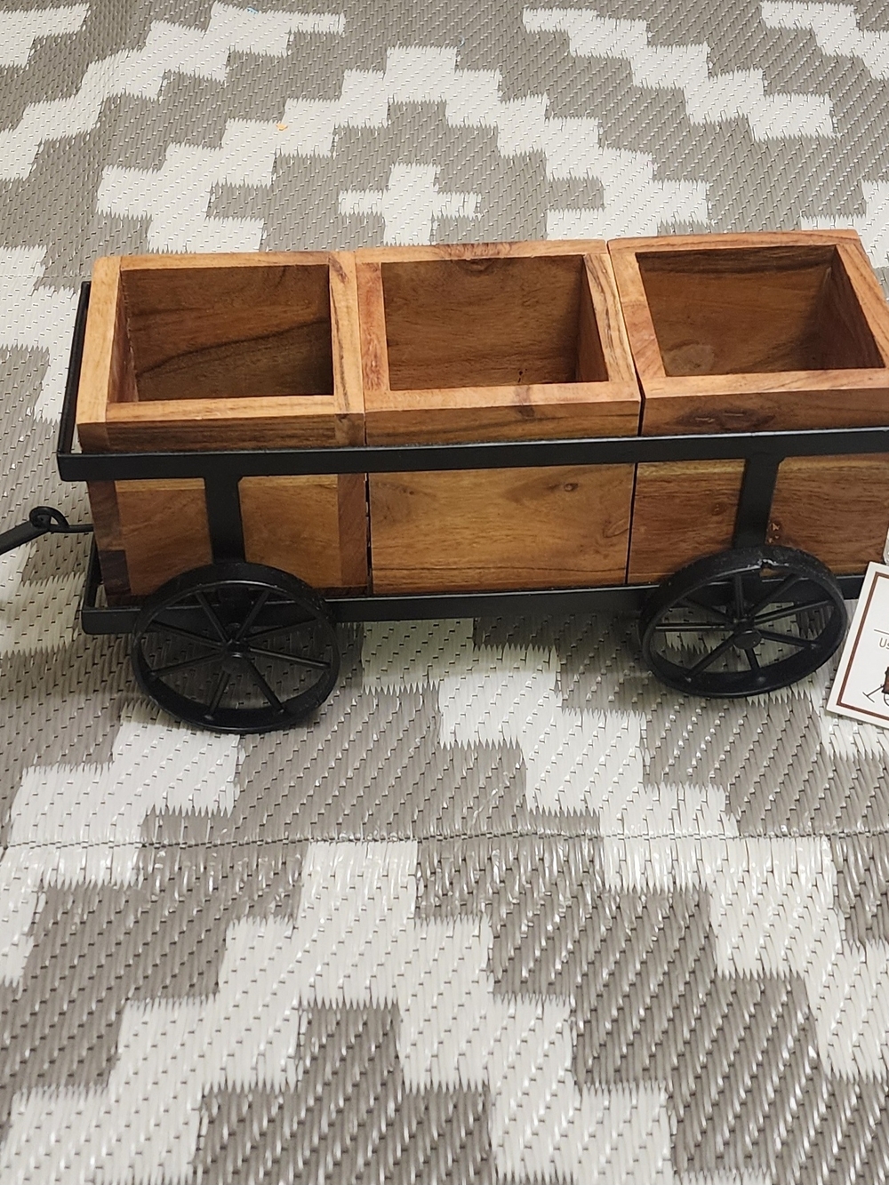 Rustic Farmhouse Wood & Metal Utensil Caddy Wagon, Brown Black, Kitchen Decor
